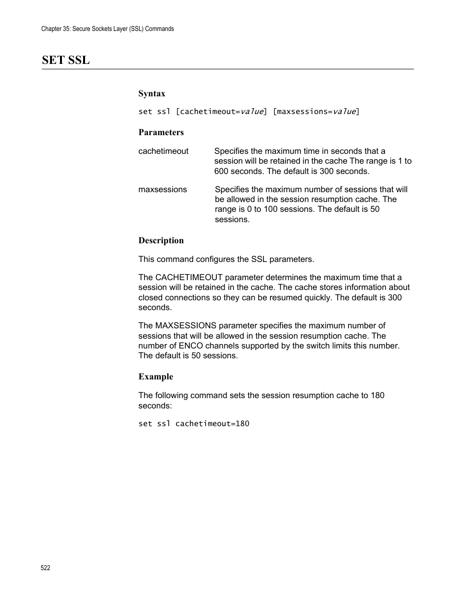 Set ssl, Syntax, Parameters | Description, Example | Allied Telesis AT-S63 User Manual | Page 522 / 562