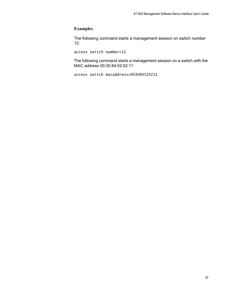 Examples | Allied Telesis AT-S63 User Manual | Page 97 / 562