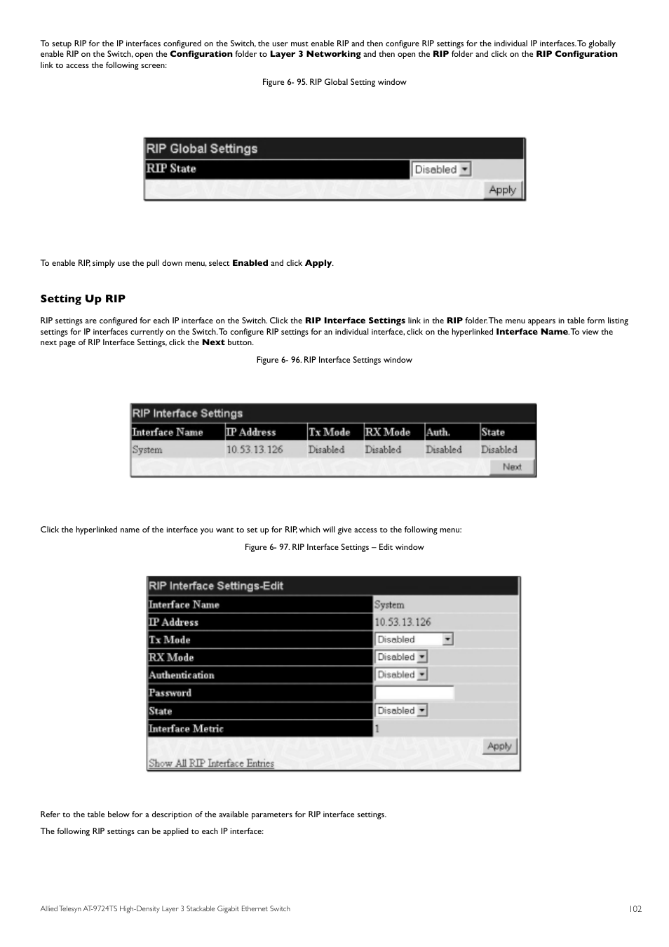 Setting up rip | Allied Telesis AT-9724TS User Manual | Page 103 / 197