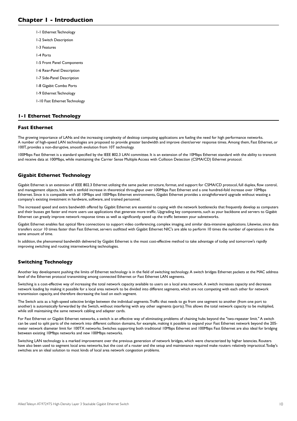 Chapter 1 - introduction | Allied Telesis AT-9724TS User Manual | Page 11 / 197