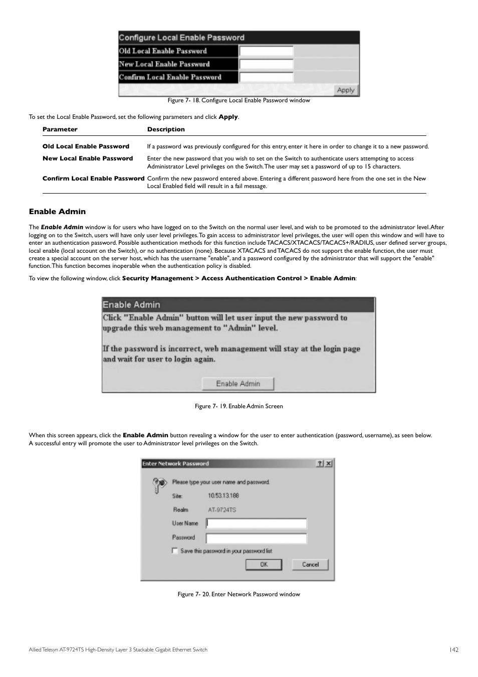 Enable admin | Allied Telesis AT-9724TS User Manual | Page 143 / 197