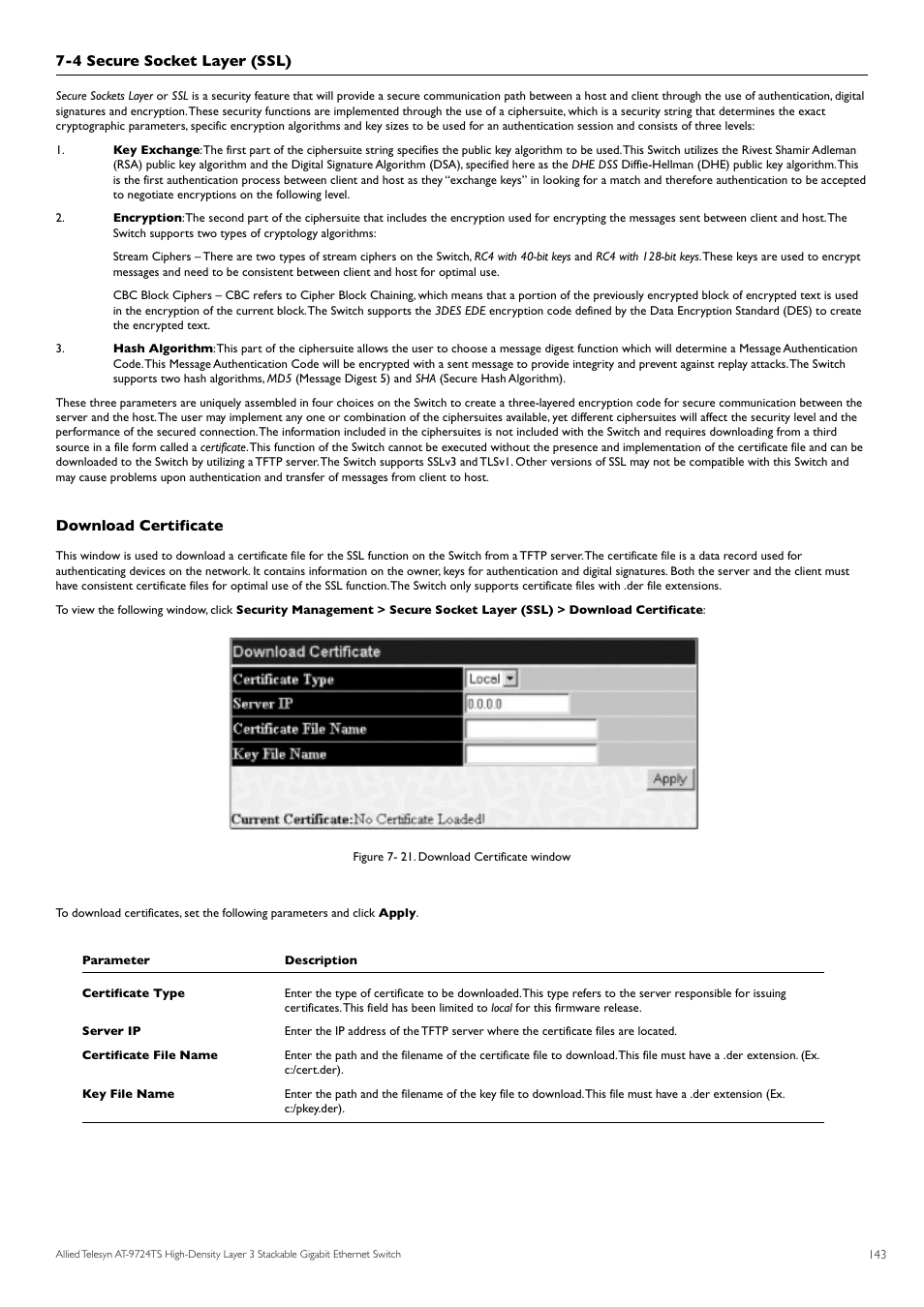 4 secure socket layer (ssl), Download certificate | Allied Telesis AT-9724TS User Manual | Page 144 / 197