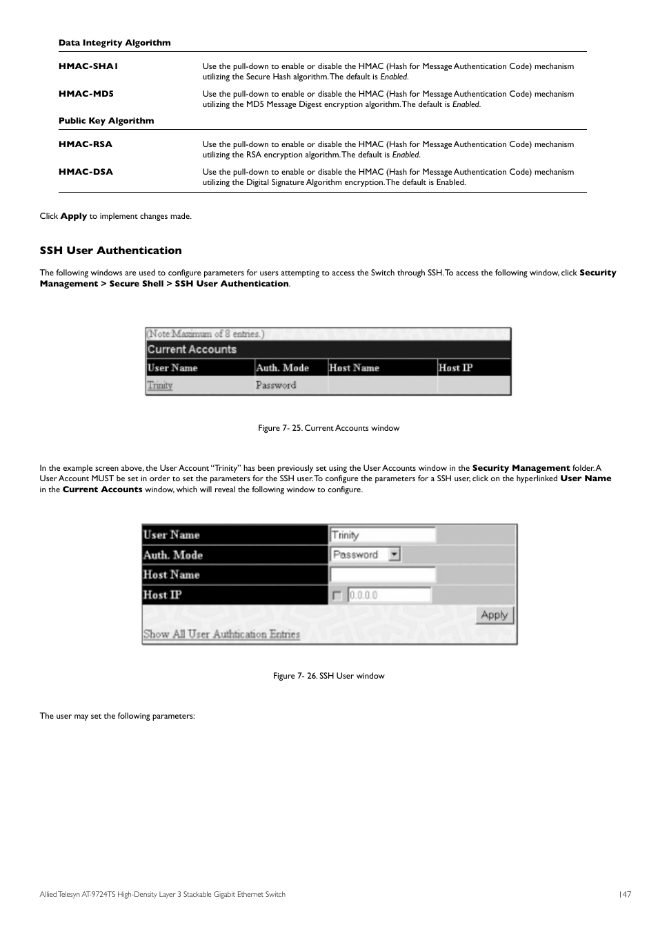 Ssh user authentication | Allied Telesis AT-9724TS User Manual | Page 148 / 197