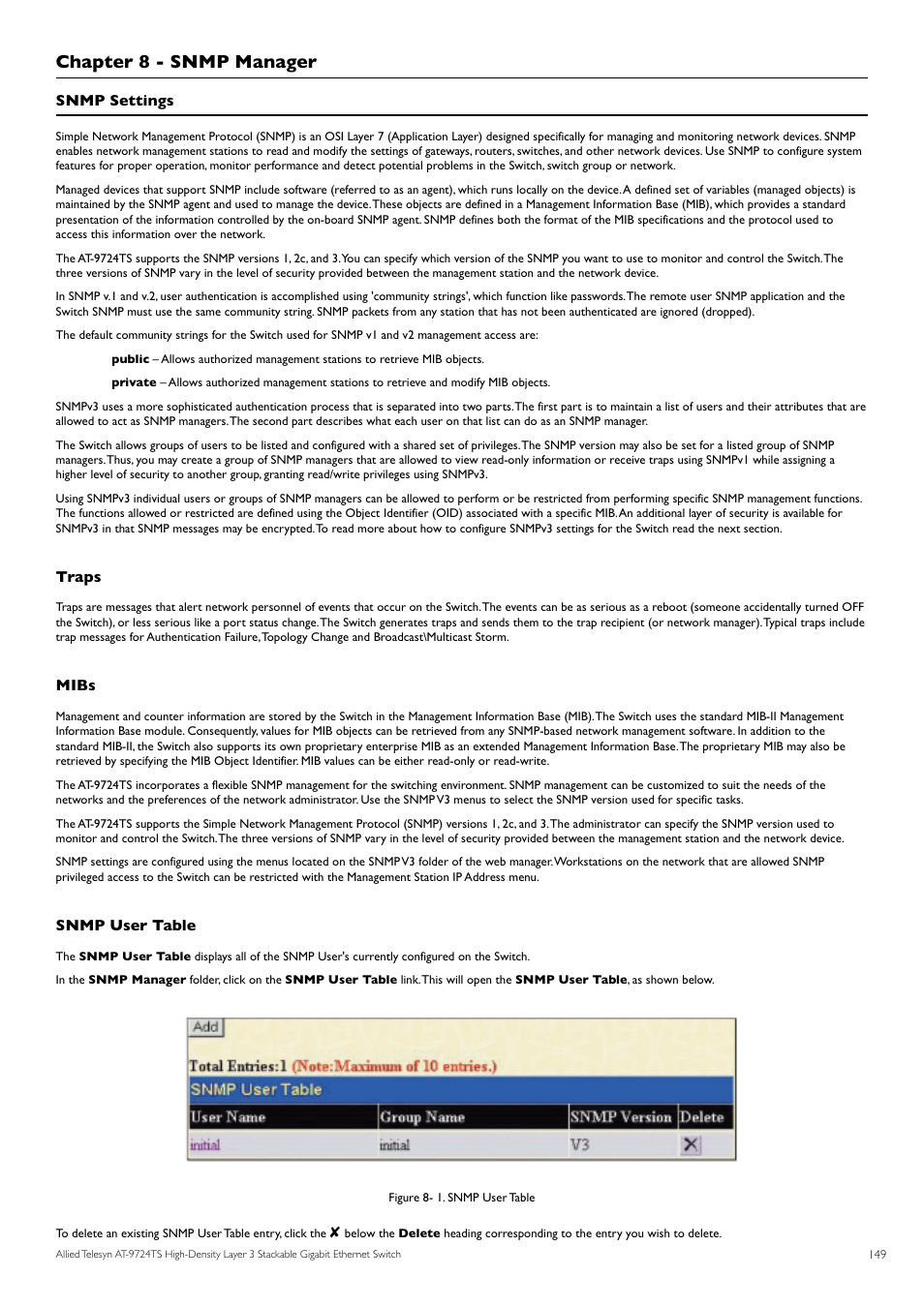 Chapter 8 - snmp manager | Allied Telesis AT-9724TS User Manual | Page 150 / 197