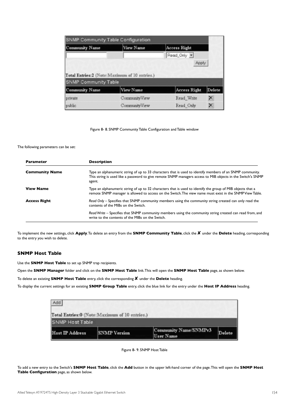 Snmp host table | Allied Telesis AT-9724TS User Manual | Page 155 / 197