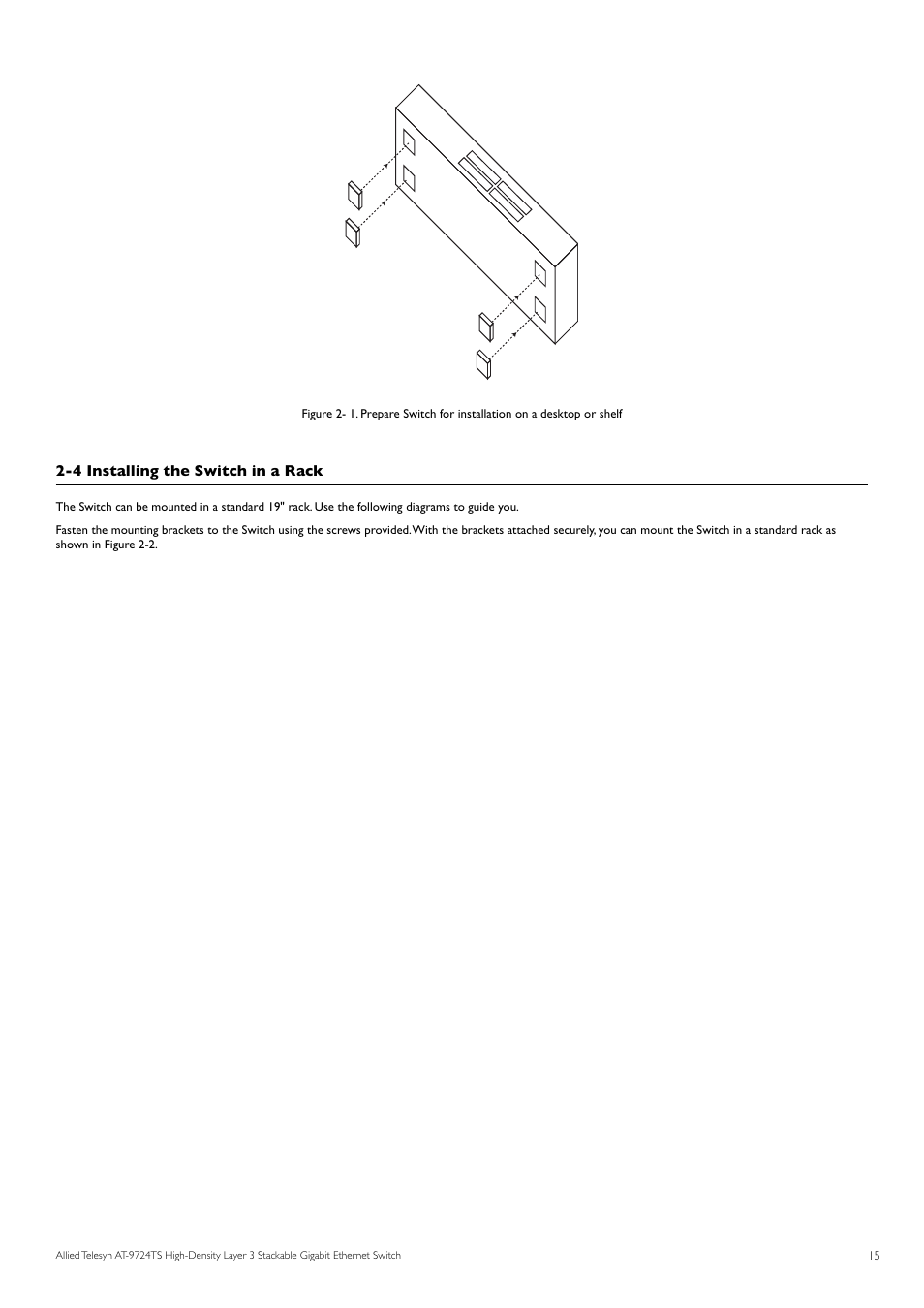 4 installing the switch in a rack | Allied Telesis AT-9724TS User Manual | Page 16 / 197