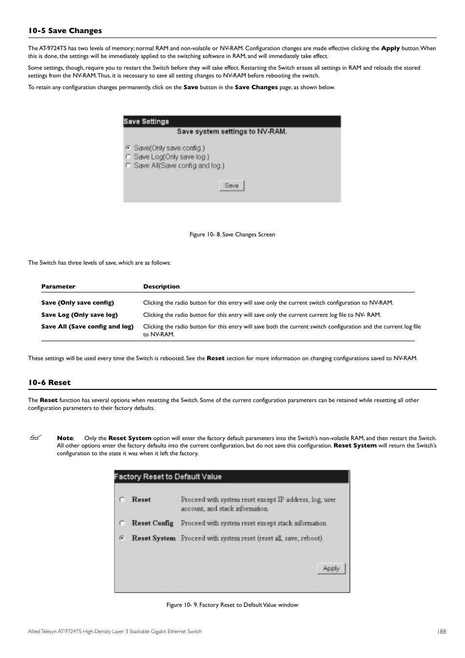 5 save changes, 6 reset | Allied Telesis AT-9724TS User Manual | Page 189 / 197