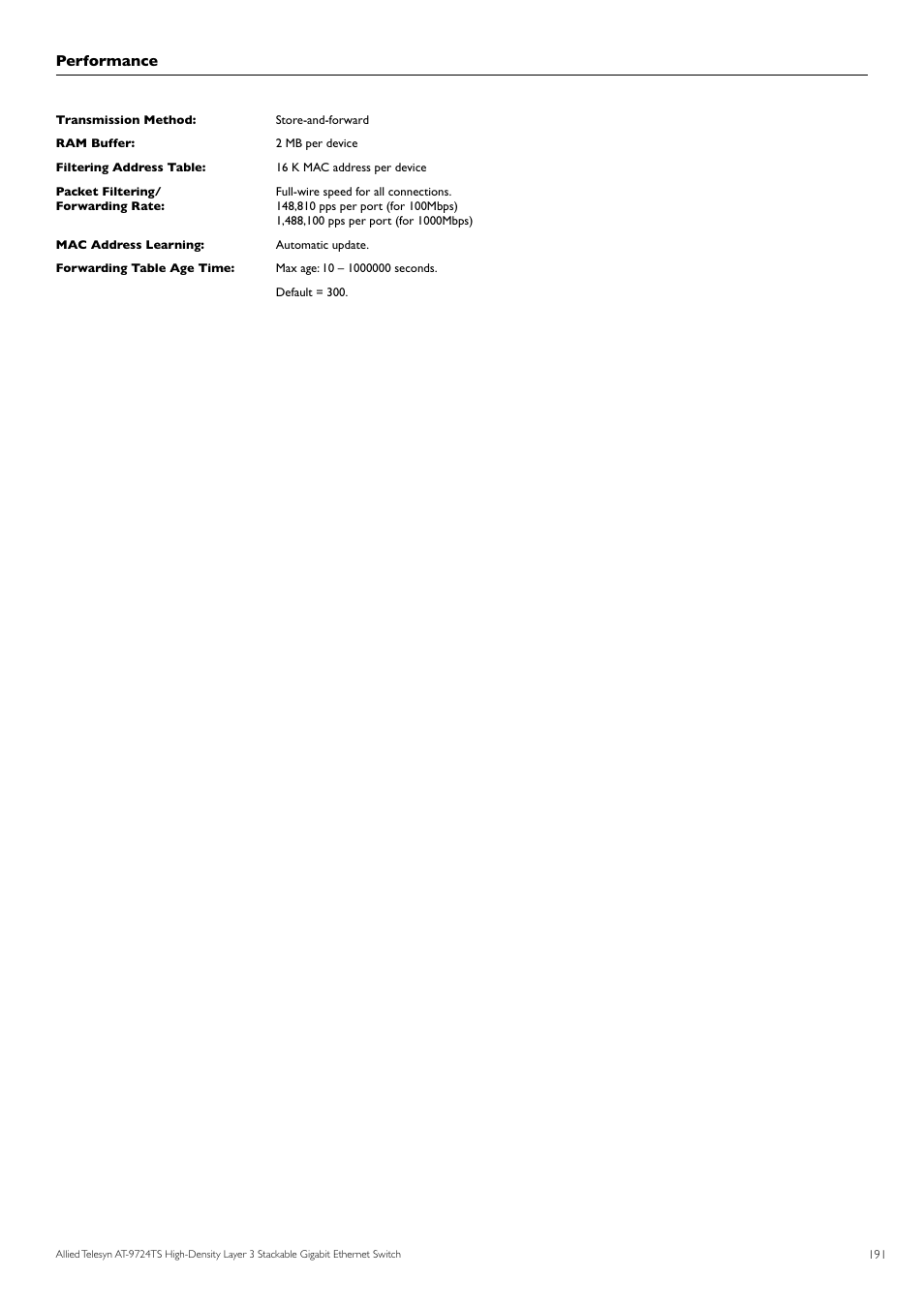 Performance | Allied Telesis AT-9724TS User Manual | Page 192 / 197