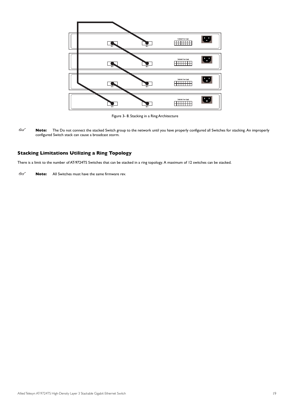 Stacking limitations utilizing a ring topology | Allied Telesis AT-9724TS User Manual | Page 20 / 197