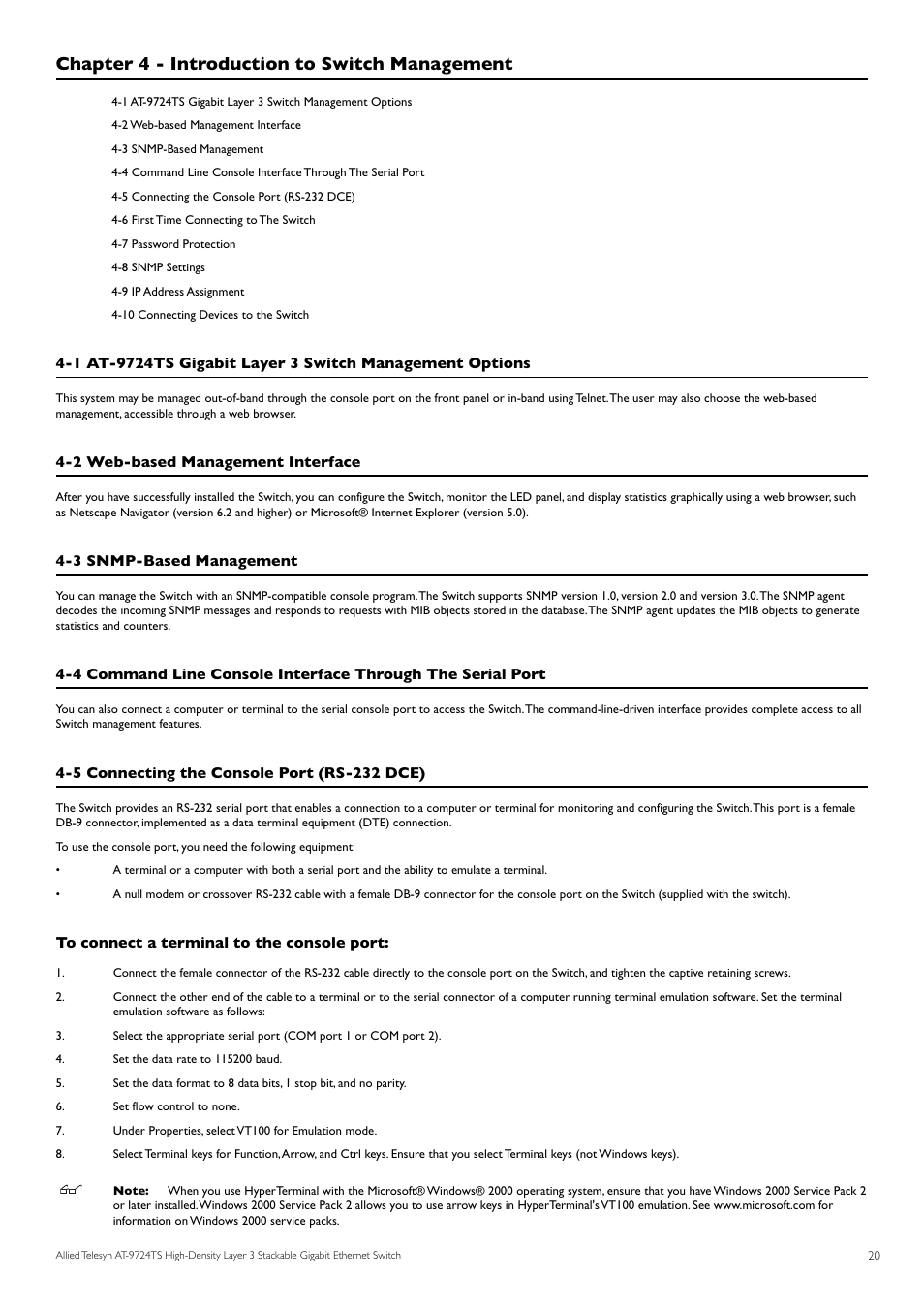 Chapter 4 - introduction to switch management | Allied Telesis AT-9724TS User Manual | Page 21 / 197