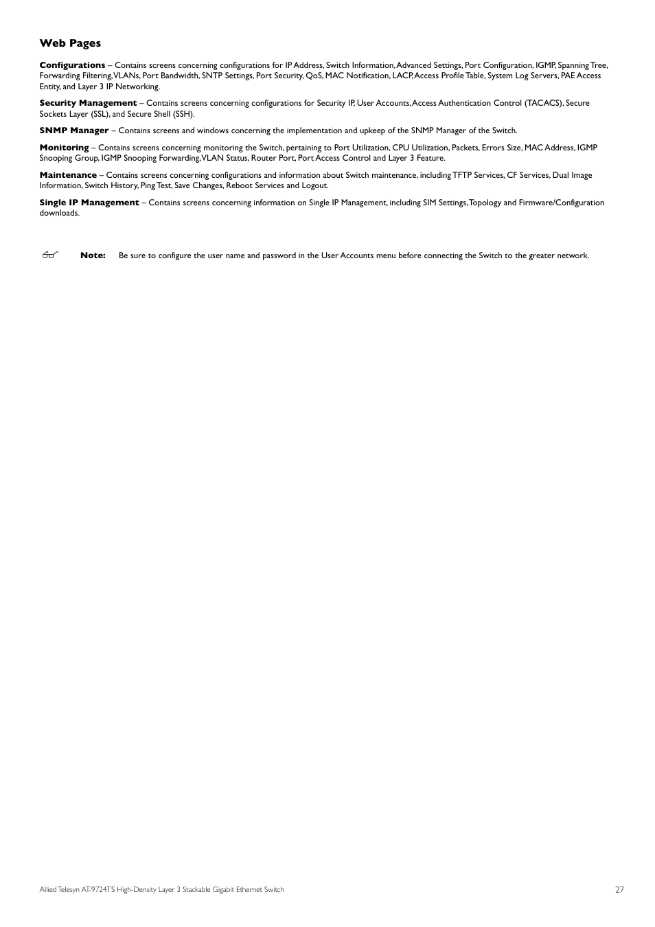 Web pages | Allied Telesis AT-9724TS User Manual | Page 28 / 197
