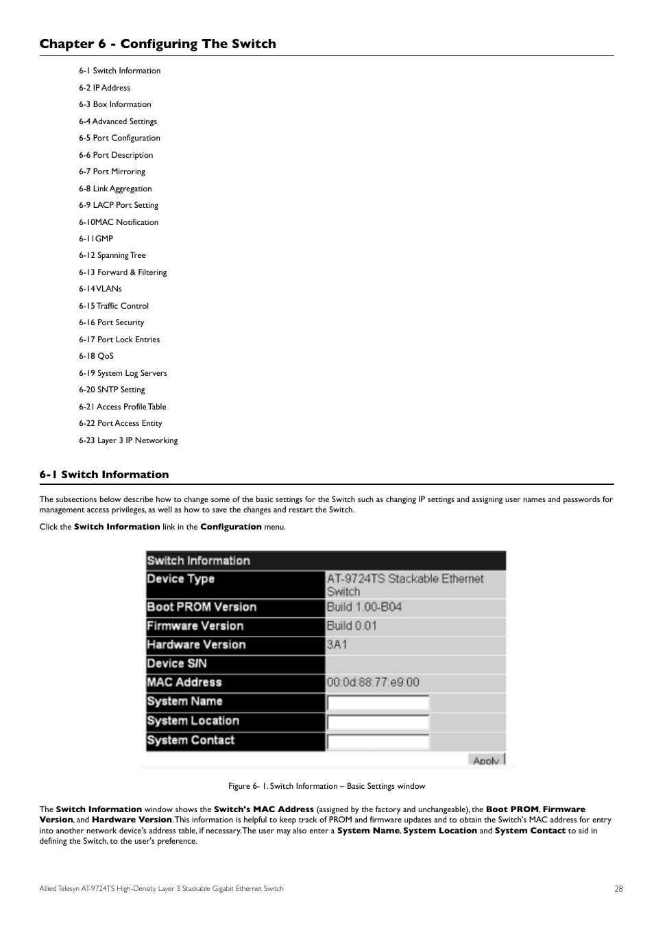 Chapter 6 - configuring the switch | Allied Telesis AT-9724TS User Manual | Page 29 / 197