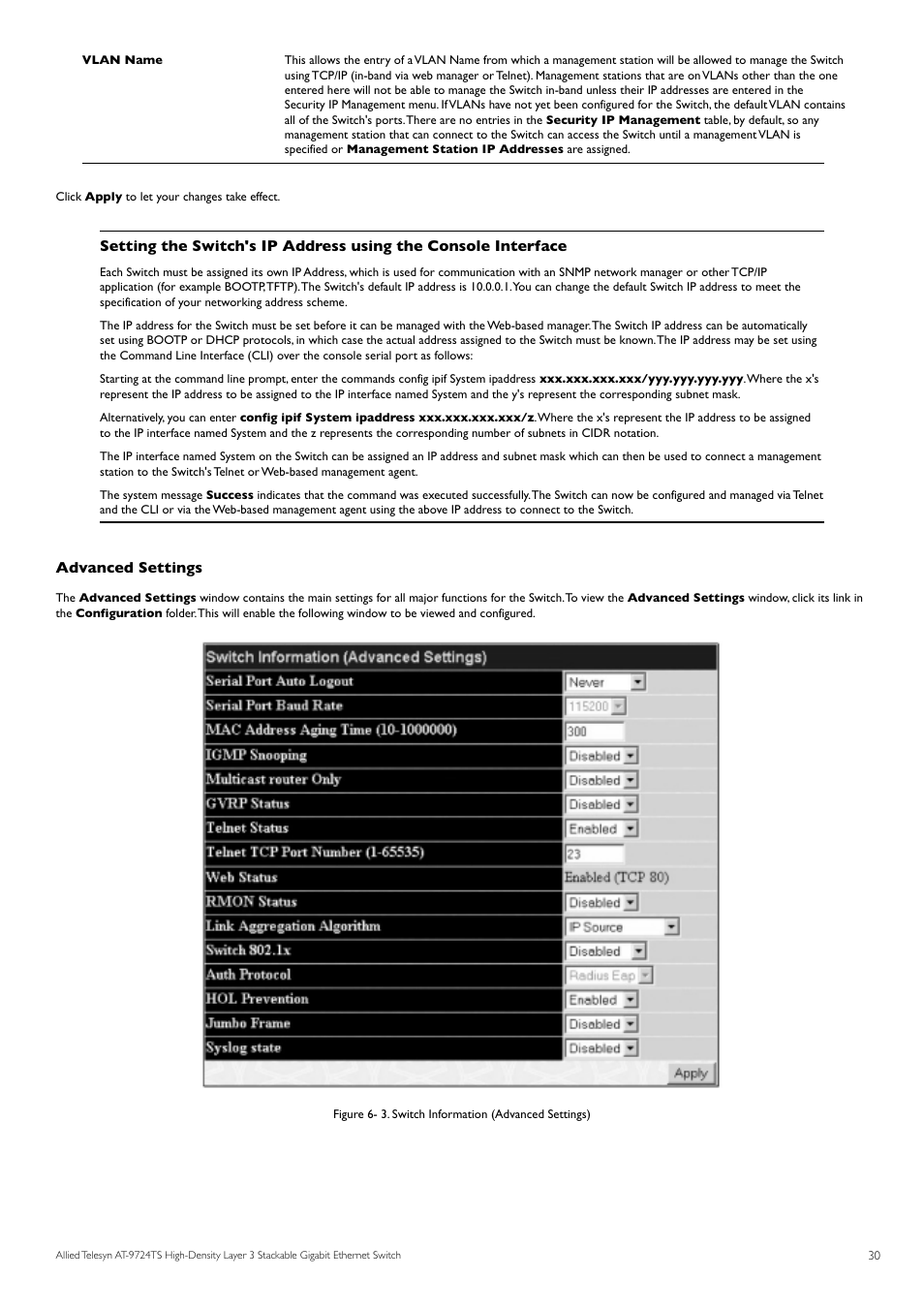 Advanced settings | Allied Telesis AT-9724TS User Manual | Page 31 / 197