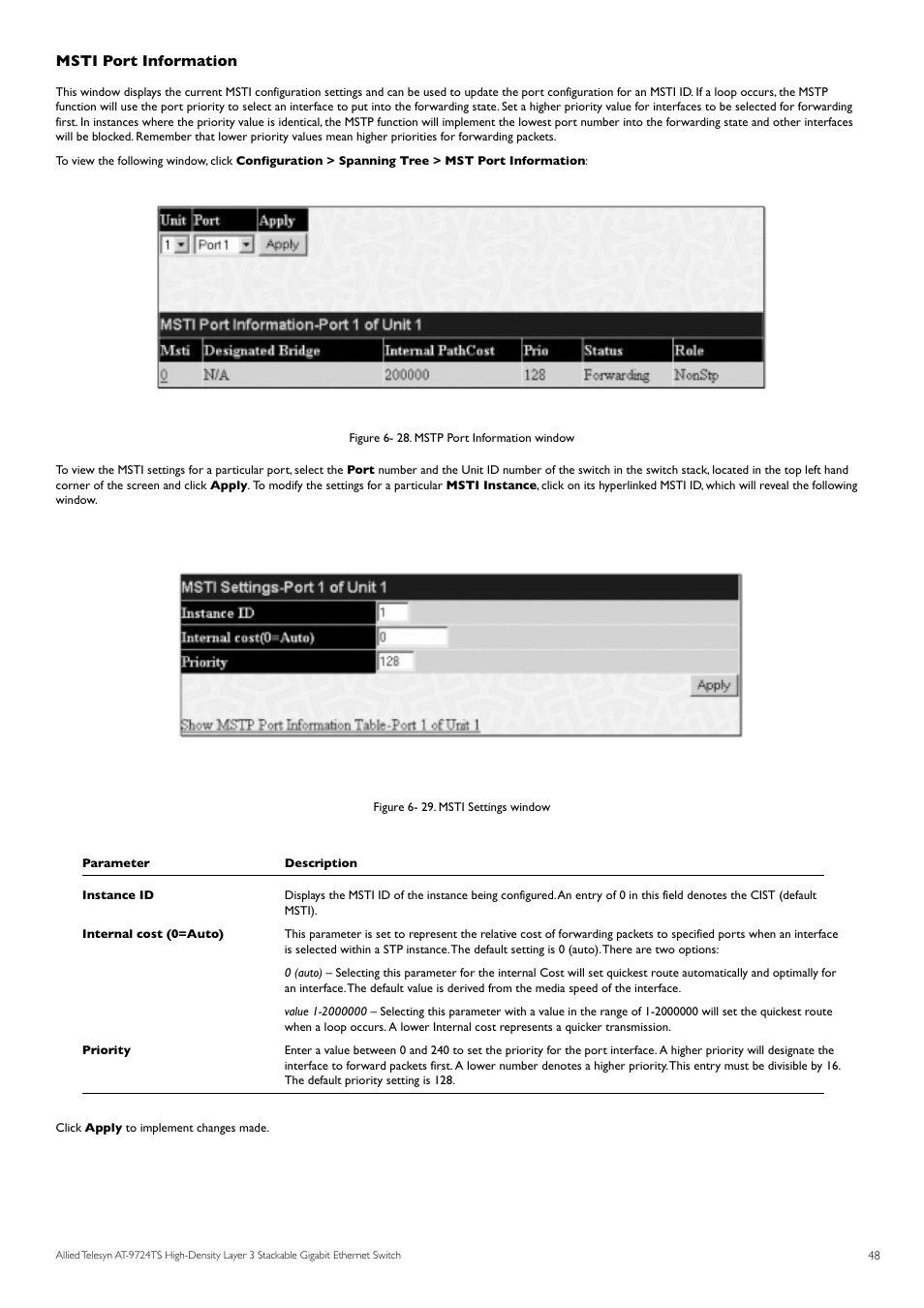 Msti port information | Allied Telesis AT-9724TS User Manual | Page 49 / 197