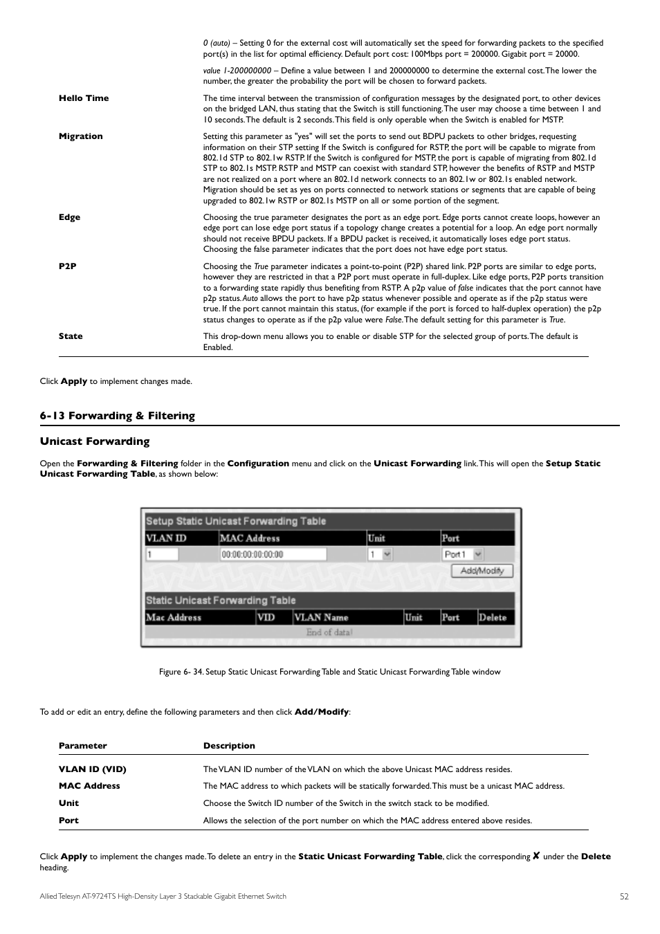 13 forwarding & filtering unicast forwarding | Allied Telesis AT-9724TS User Manual | Page 53 / 197