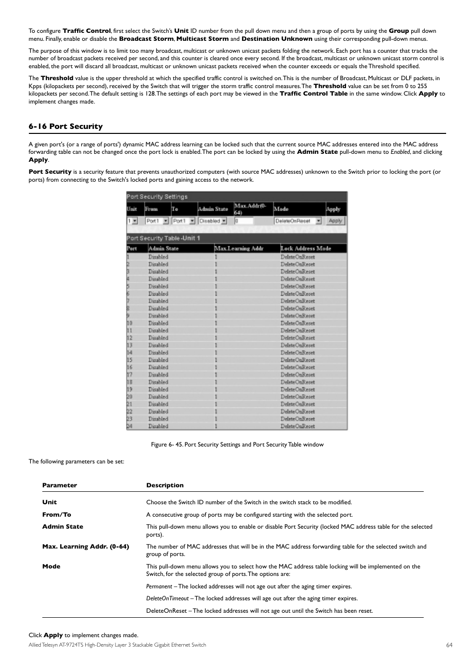 16 port security | Allied Telesis AT-9724TS User Manual | Page 65 / 197