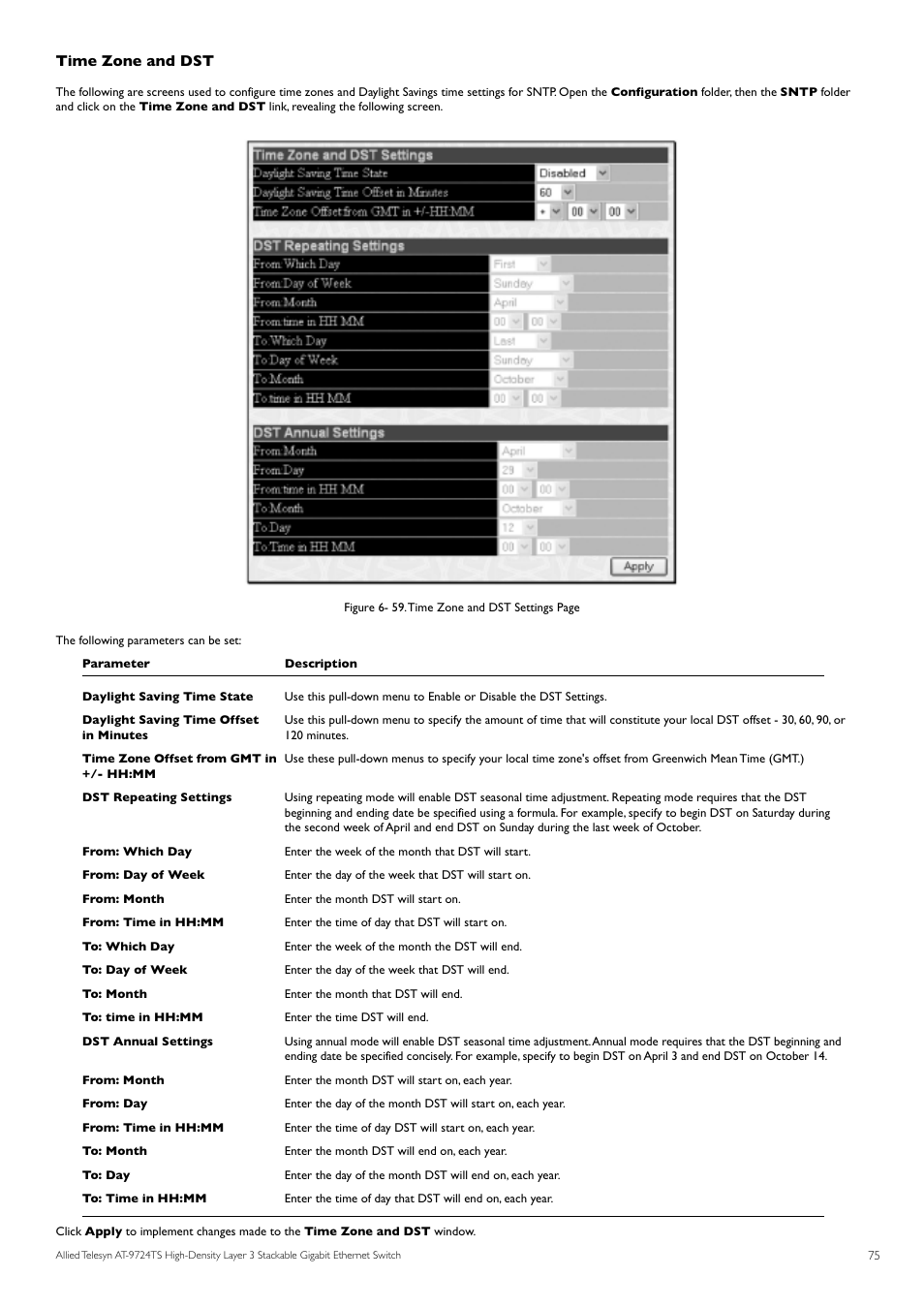 Time zone and dst | Allied Telesis AT-9724TS User Manual | Page 76 / 197