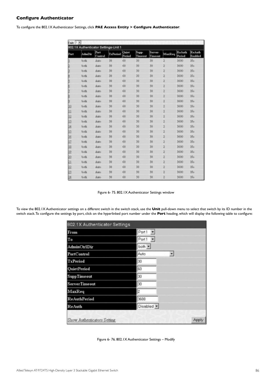 Configure authenticator | Allied Telesis AT-9724TS User Manual | Page 87 / 197