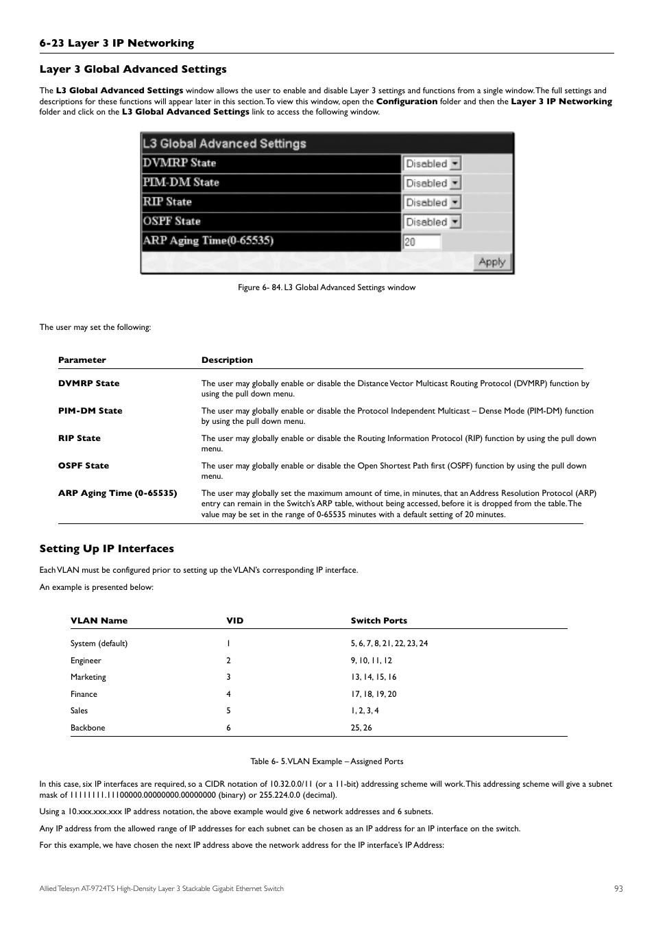 Setting up ip interfaces | Allied Telesis AT-9724TS User Manual | Page 94 / 197