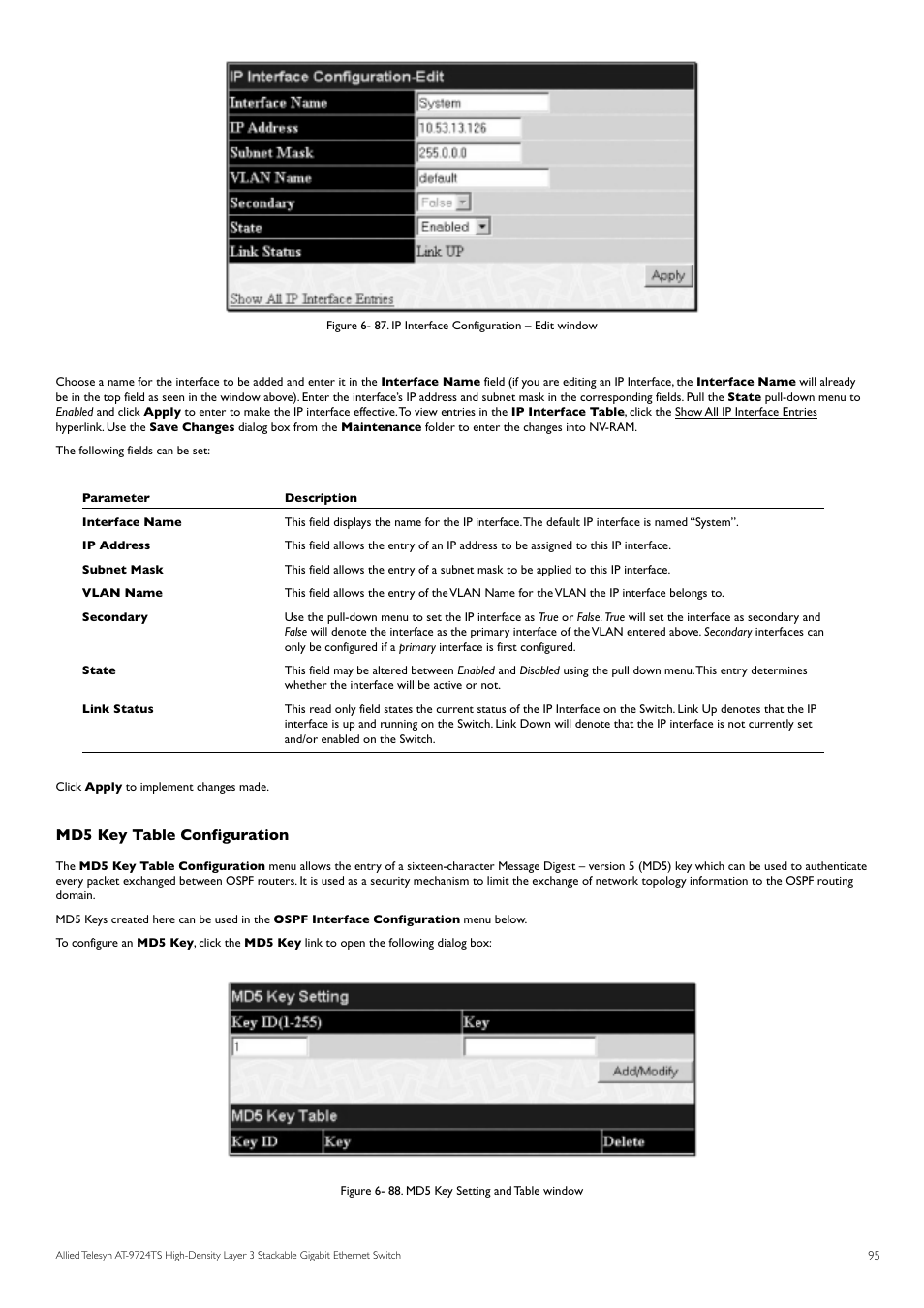 Md5 key table configuration | Allied Telesis AT-9724TS User Manual | Page 96 / 197