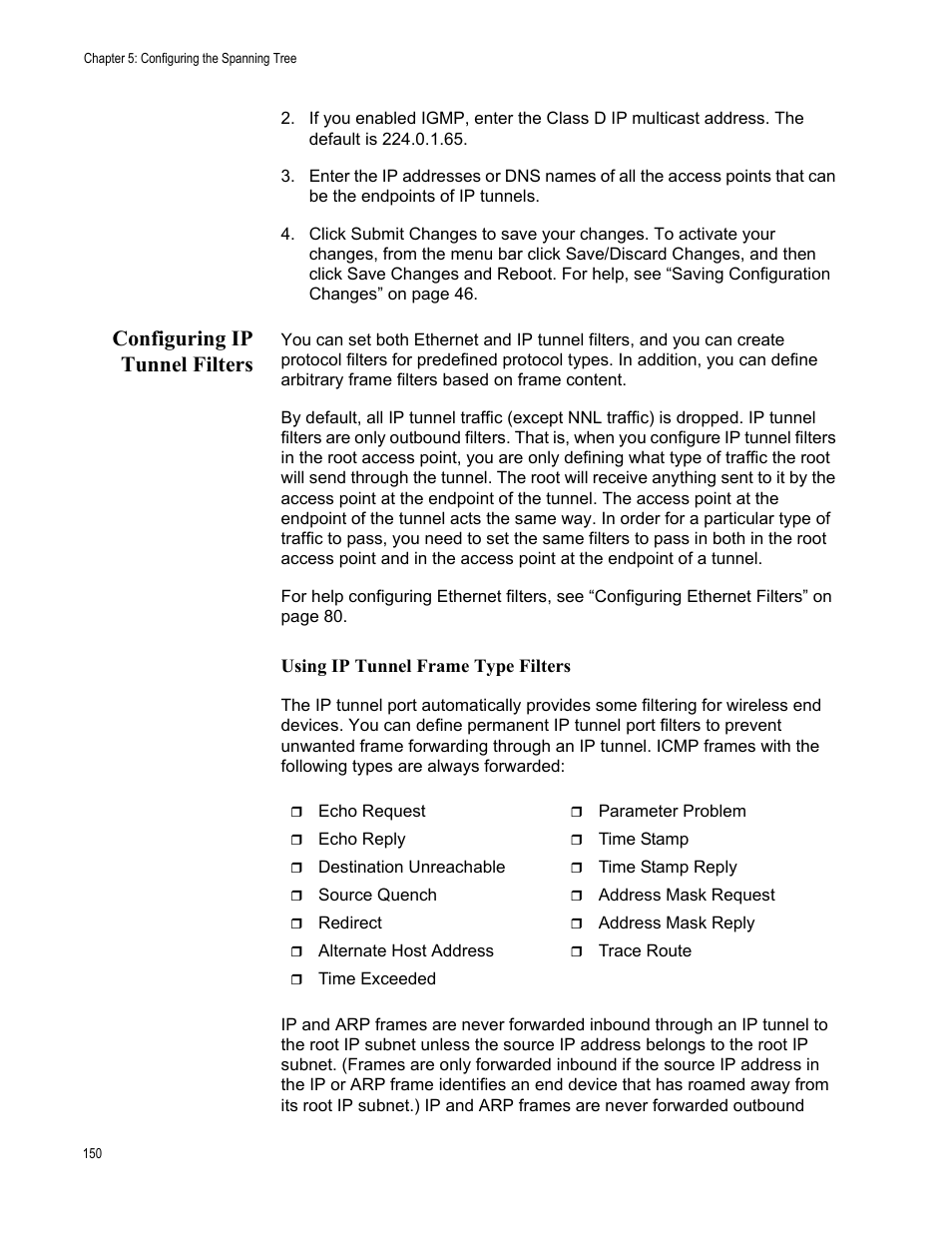 Configuring ip tunnel filters | Allied Telesis AT-WA7501 User Manual | Page 150 / 339