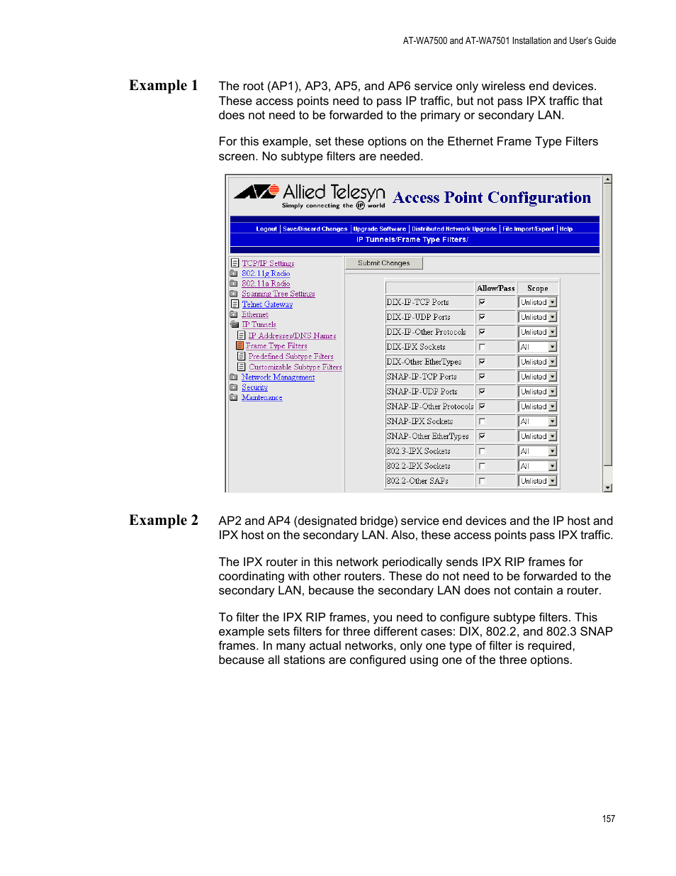 Example 1, Example 2, Example 1 example 2 | Allied Telesis AT-WA7501 User Manual | Page 157 / 339