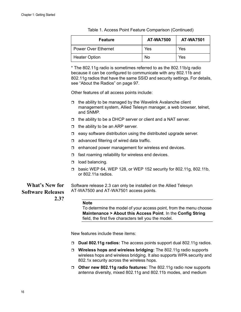 What’s new for software releases 2.3 | Allied Telesis AT-WA7501 User Manual | Page 16 / 339
