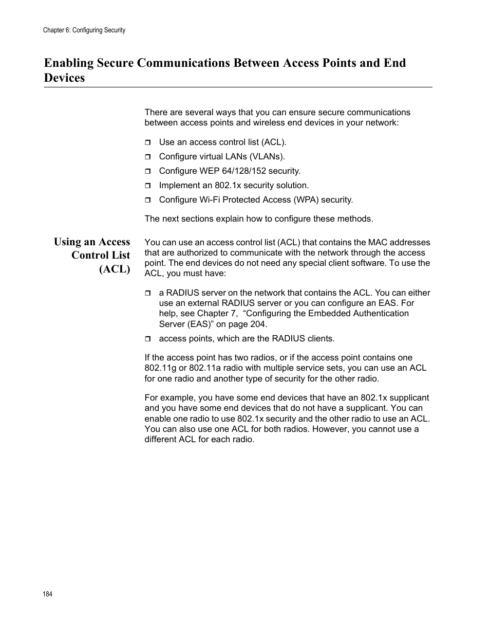 Using an access control list (acl) | Allied Telesis AT-WA7501 User Manual | Page 184 / 339