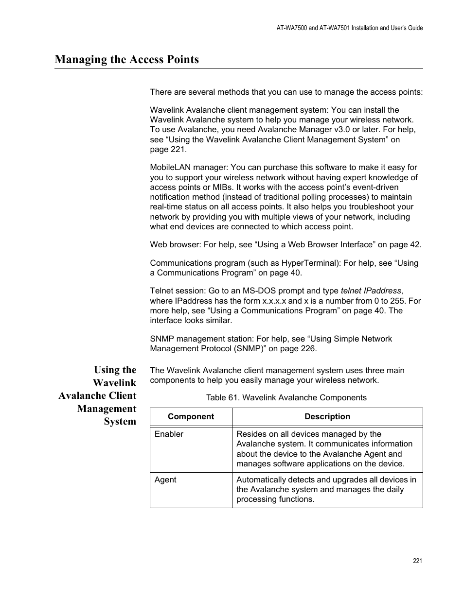 Managing the access points | Allied Telesis AT-WA7501 User Manual | Page 221 / 339