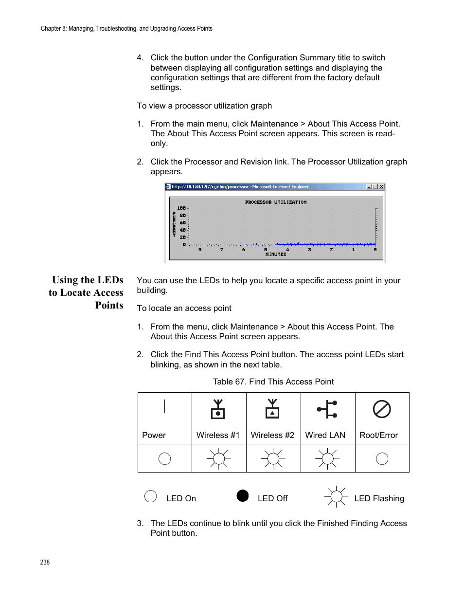 Using the leds to locate access points | Allied Telesis AT-WA7501 User Manual | Page 238 / 339