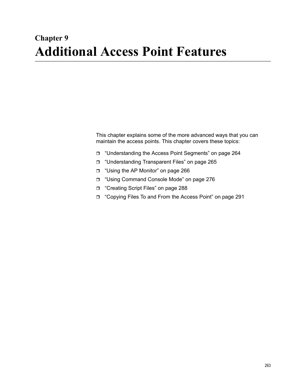Chapter 9, Additional access point features | Allied Telesis AT-WA7501 User Manual | Page 263 / 339
