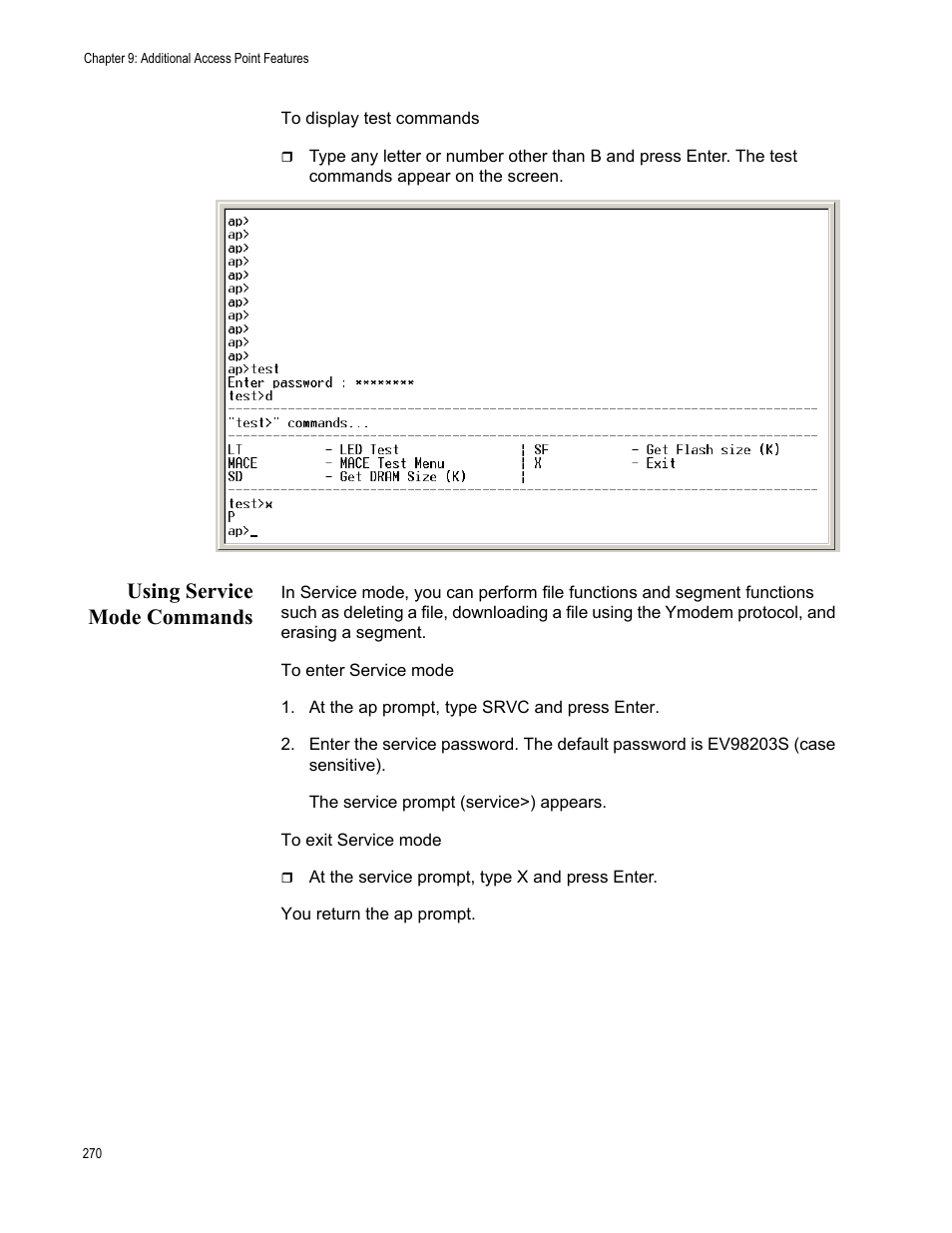 Using service mode commands | Allied Telesis AT-WA7501 User Manual | Page 270 / 339