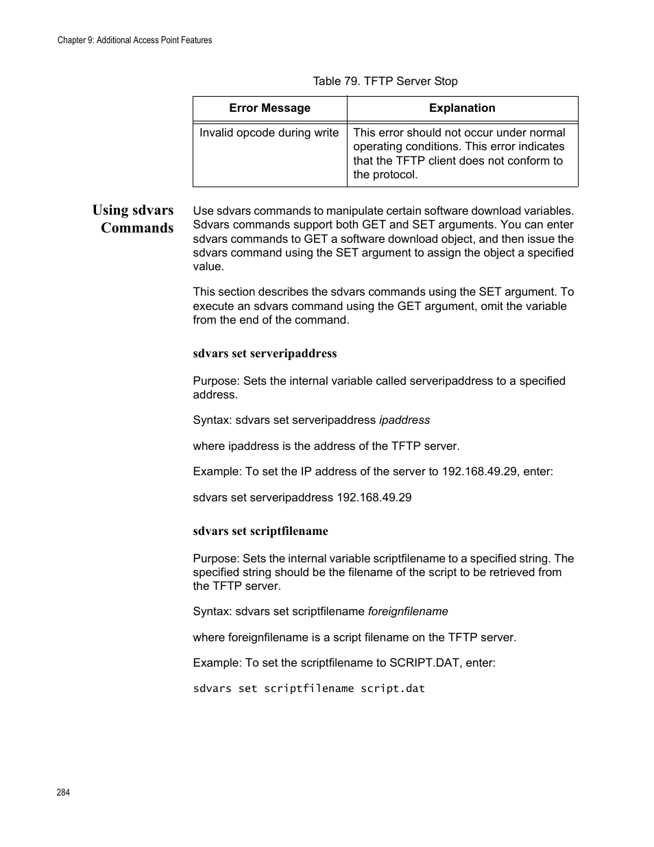 Using sdvars commands | Allied Telesis AT-WA7501 User Manual | Page 284 / 339