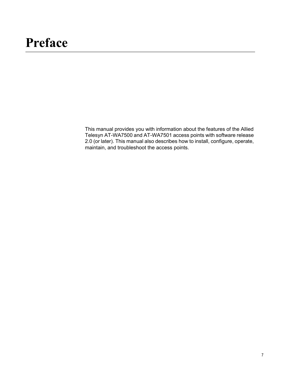 Preface | Allied Telesis AT-WA7501 User Manual | Page 7 / 339