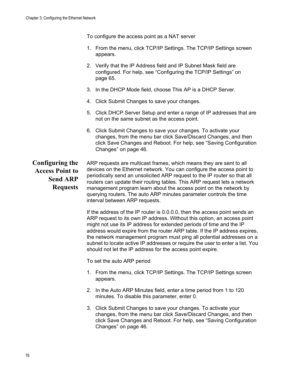 Configuring the access point to send arp requests | Allied Telesis AT-WA7501 User Manual | Page 76 / 339