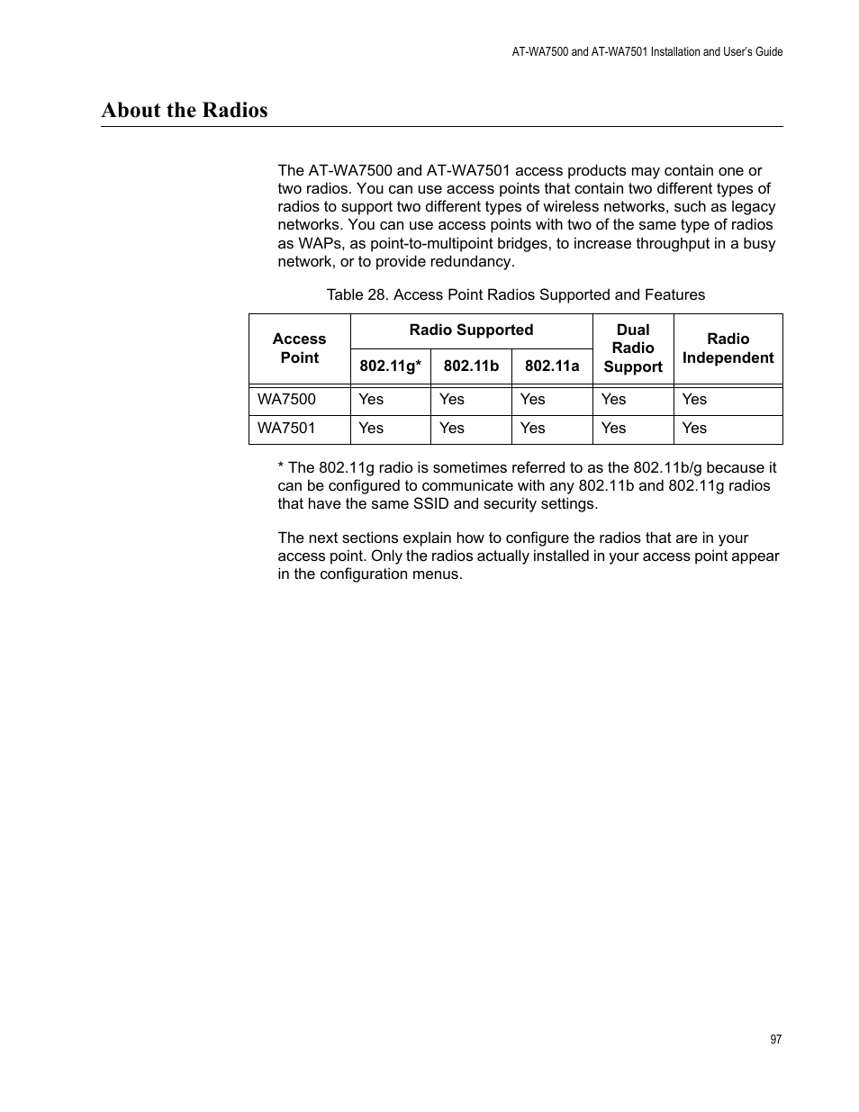 About the radios | Allied Telesis AT-WA7501 User Manual | Page 97 / 339