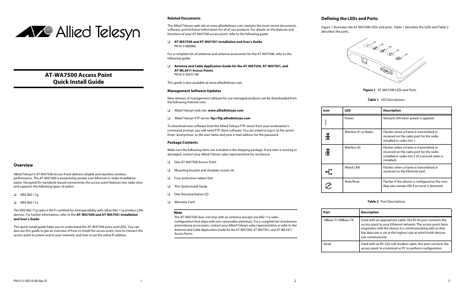 Allied Telesis AT-WA7500 User Manual | 2 pages