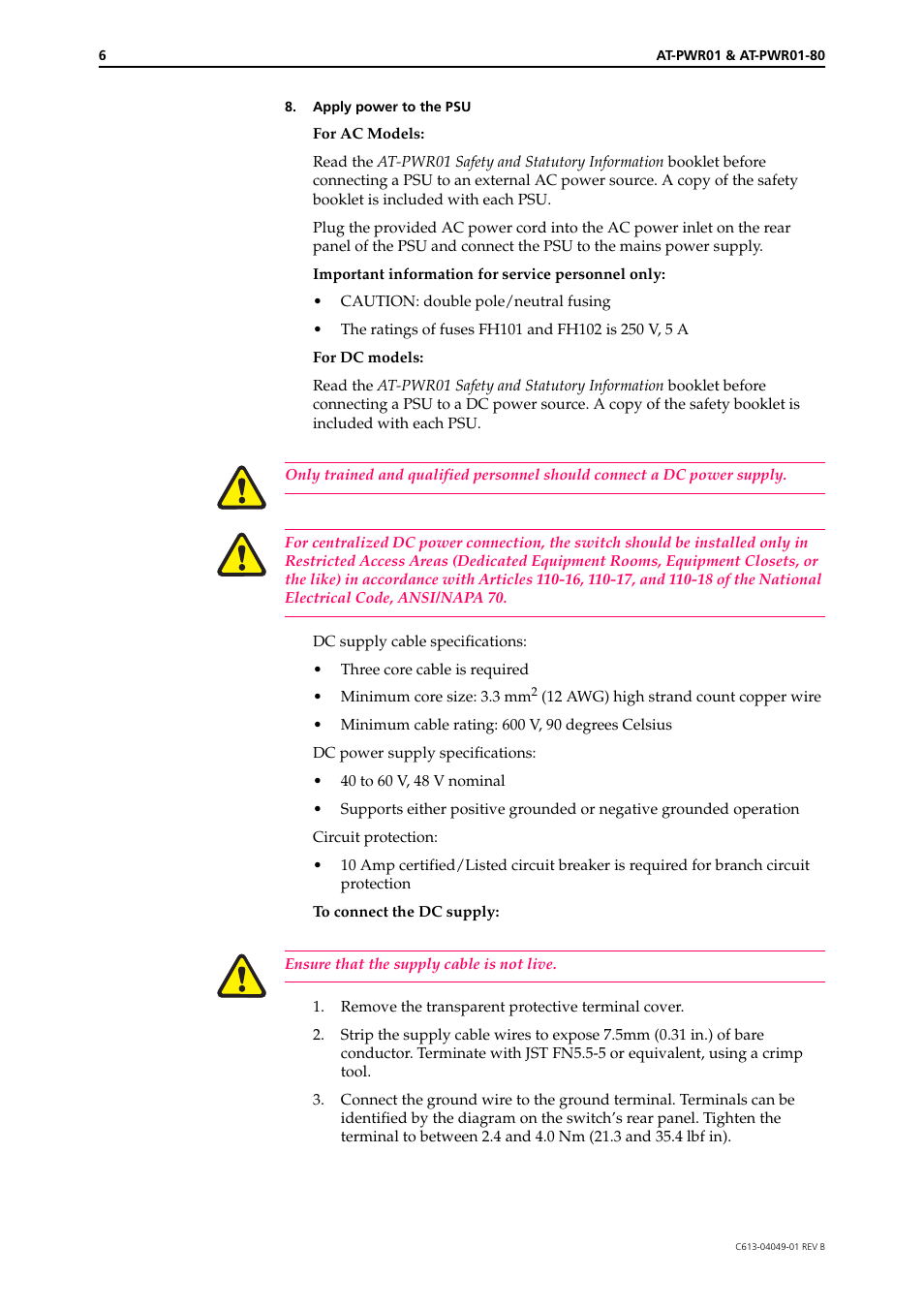 Allied Telesis AT-PWR01 User Manual | Page 6 / 9