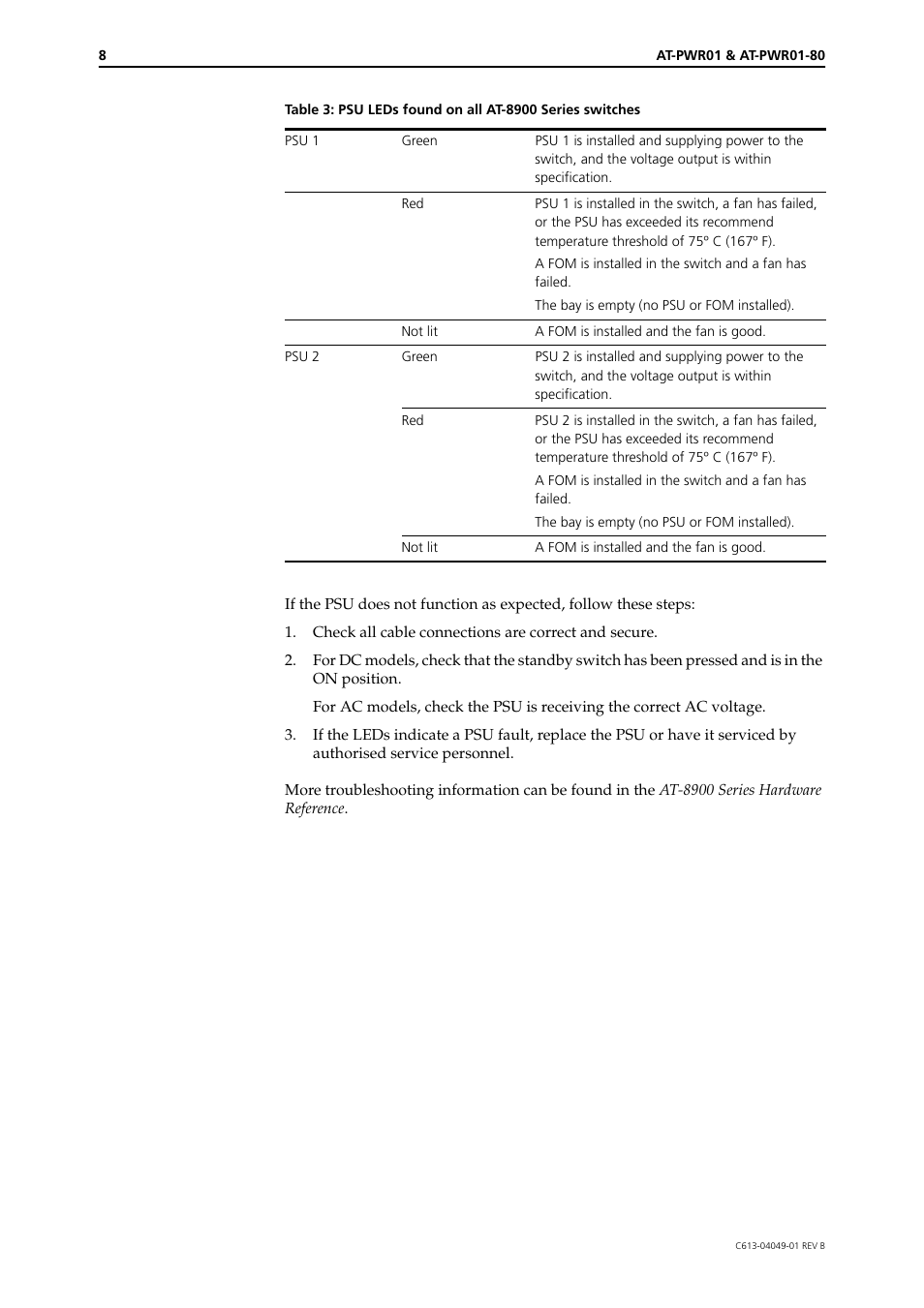 Allied Telesis AT-PWR01 User Manual | Page 8 / 9