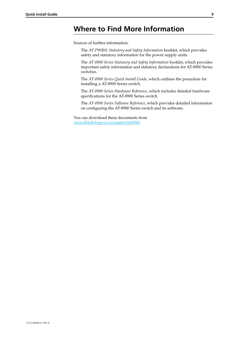 Where to find more information | Allied Telesis AT-PWR01 User Manual | Page 9 / 9