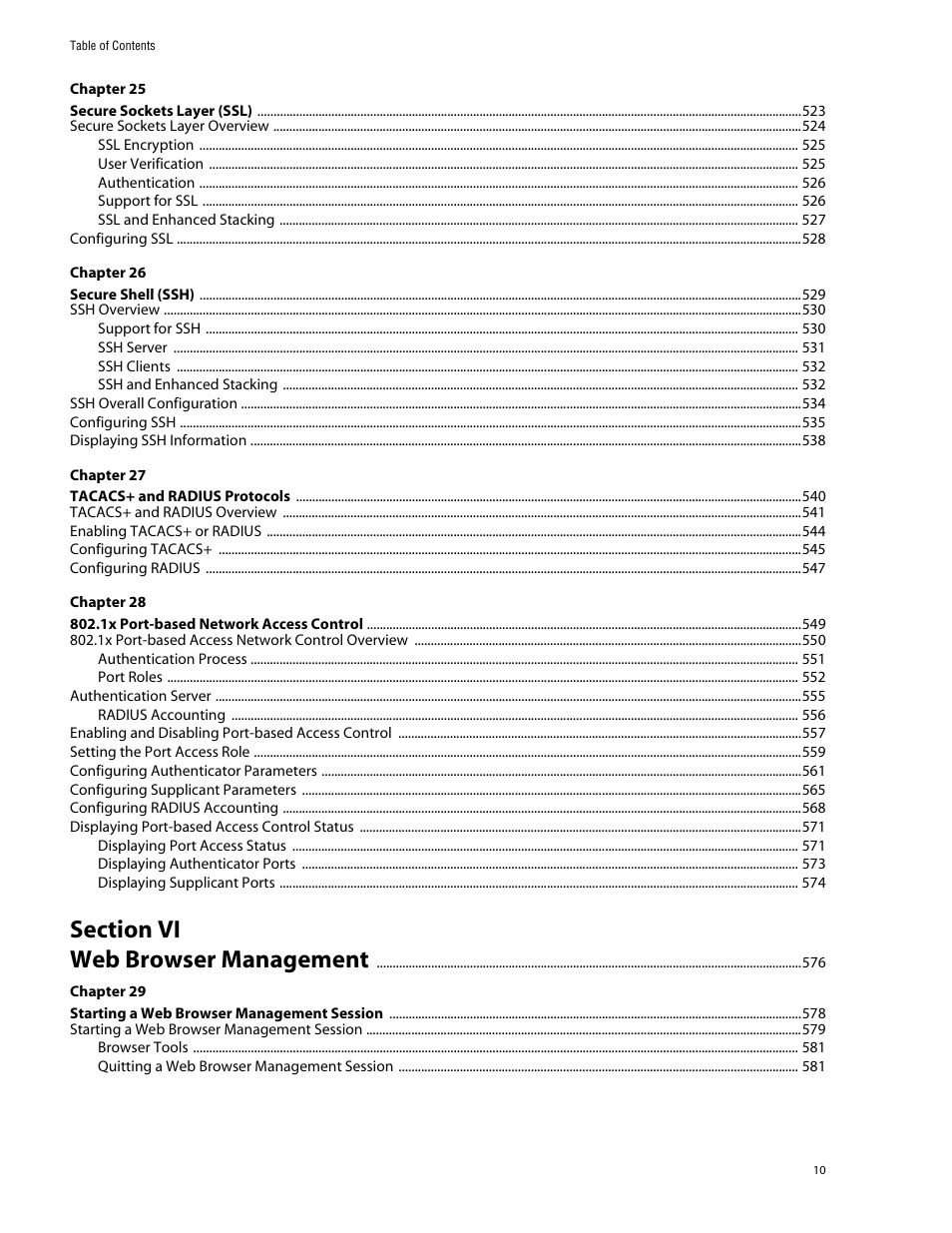 Section vi, Web browser management 576 | Allied Telesis AT-S60 User Manual | Page 10 / 858