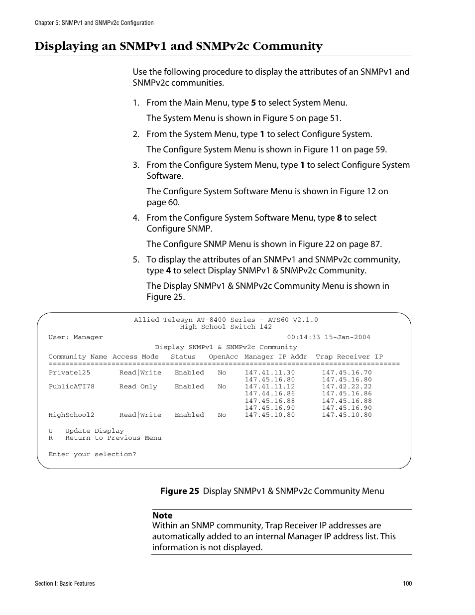 Displaying an snmpv1 and snmpv2c community | Allied Telesis AT-S60 User Manual | Page 100 / 858