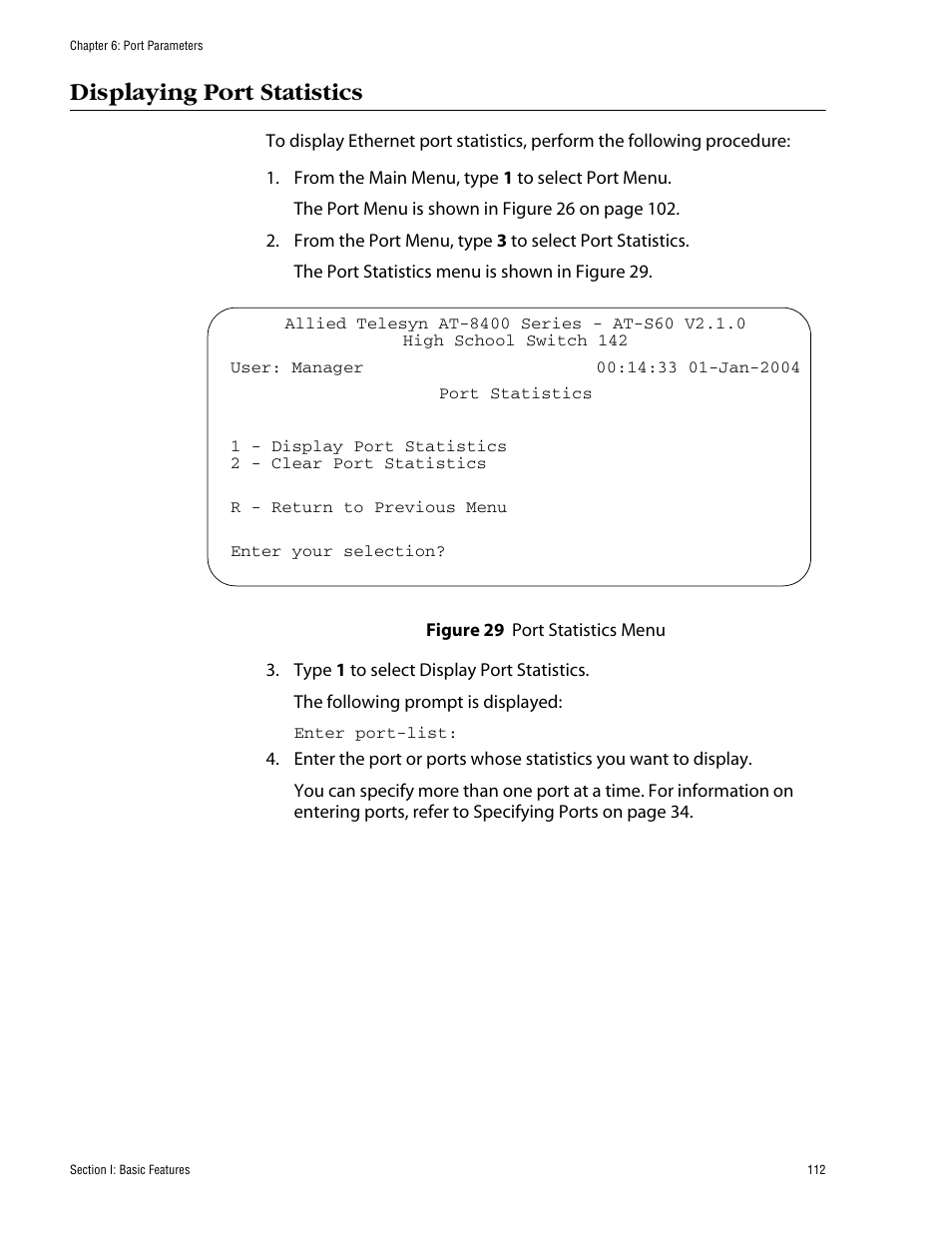 Displaying port statistics | Allied Telesis AT-S60 User Manual | Page 112 / 858