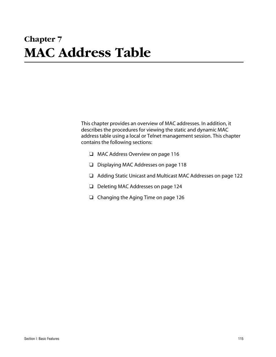Chapter 7, Mac address table | Allied Telesis AT-S60 User Manual | Page 115 / 858