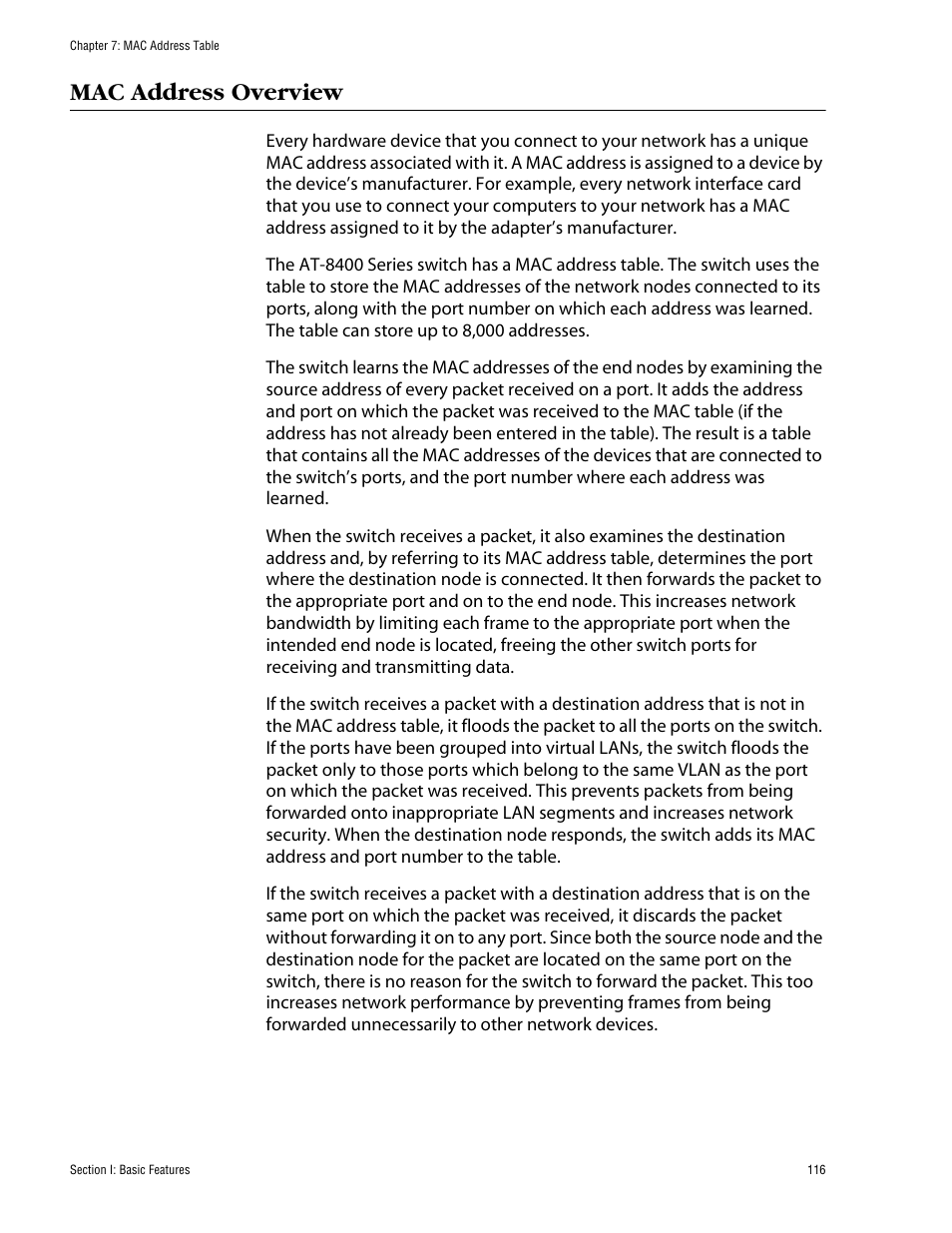 Mac address overview | Allied Telesis AT-S60 User Manual | Page 116 / 858