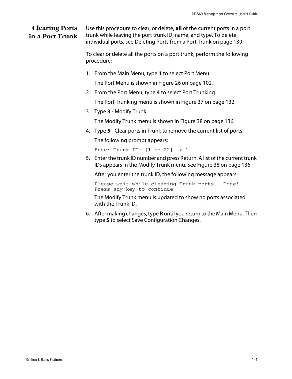 Clearing ports in a port trunk | Allied Telesis AT-S60 User Manual | Page 141 / 858