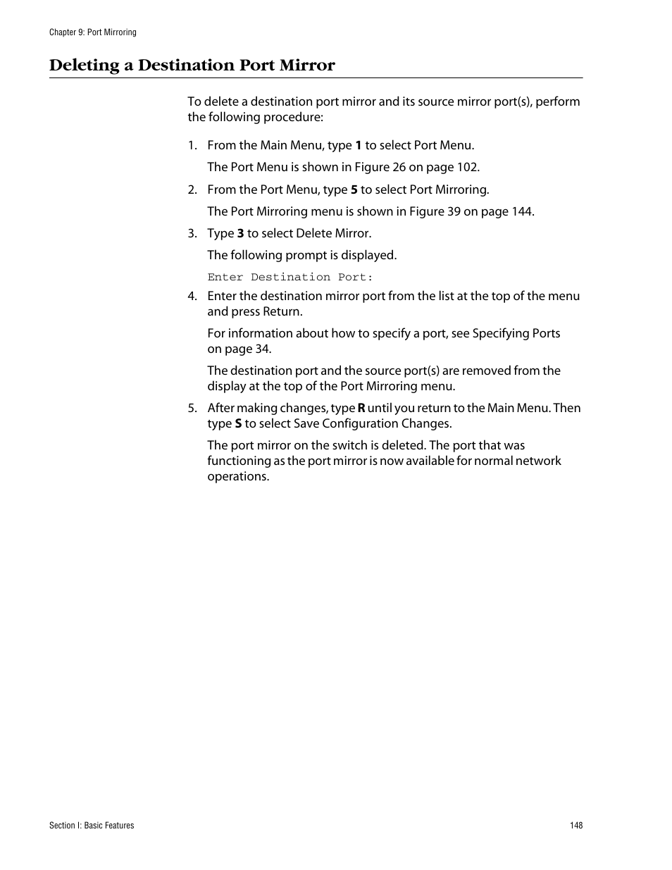 Deleting a destination port mirror | Allied Telesis AT-S60 User Manual | Page 148 / 858