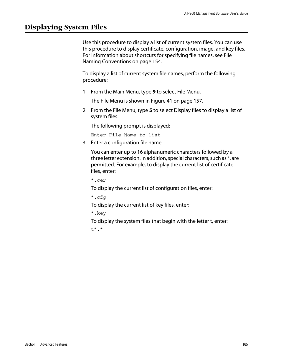 Displaying system files | Allied Telesis AT-S60 User Manual | Page 165 / 858