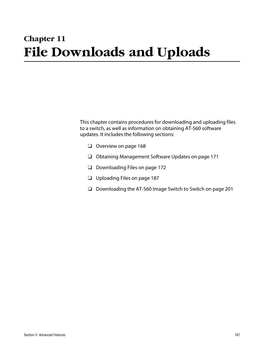 Chapter 11, File downloads and uploads | Allied Telesis AT-S60 User Manual | Page 167 / 858