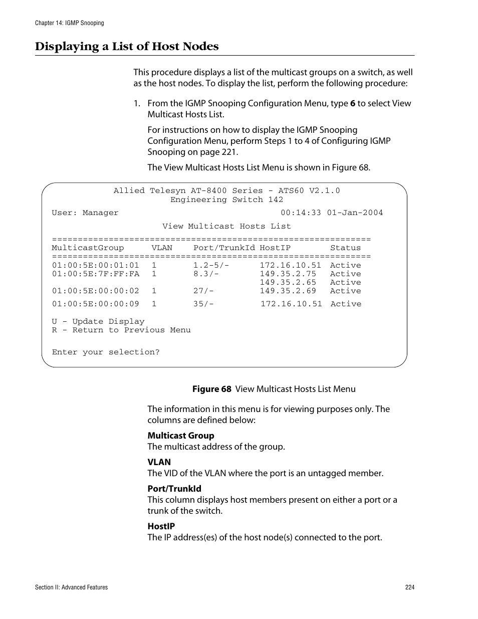 Displaying a list of host nodes | Allied Telesis AT-S60 User Manual | Page 224 / 858